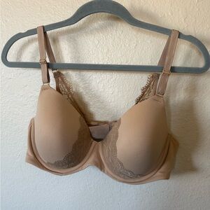 Elegant Tan Lace Trim Bra - Nude
